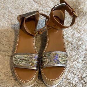 See By Chloe Silver and Brown Sequin Espadrilles